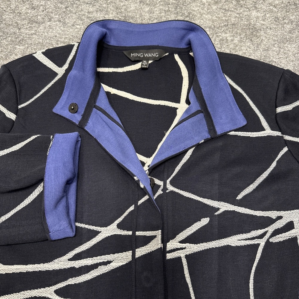 Ming Wang cardigan women's XL navy silver abstract career office work whimsical - Picture 2 of 10